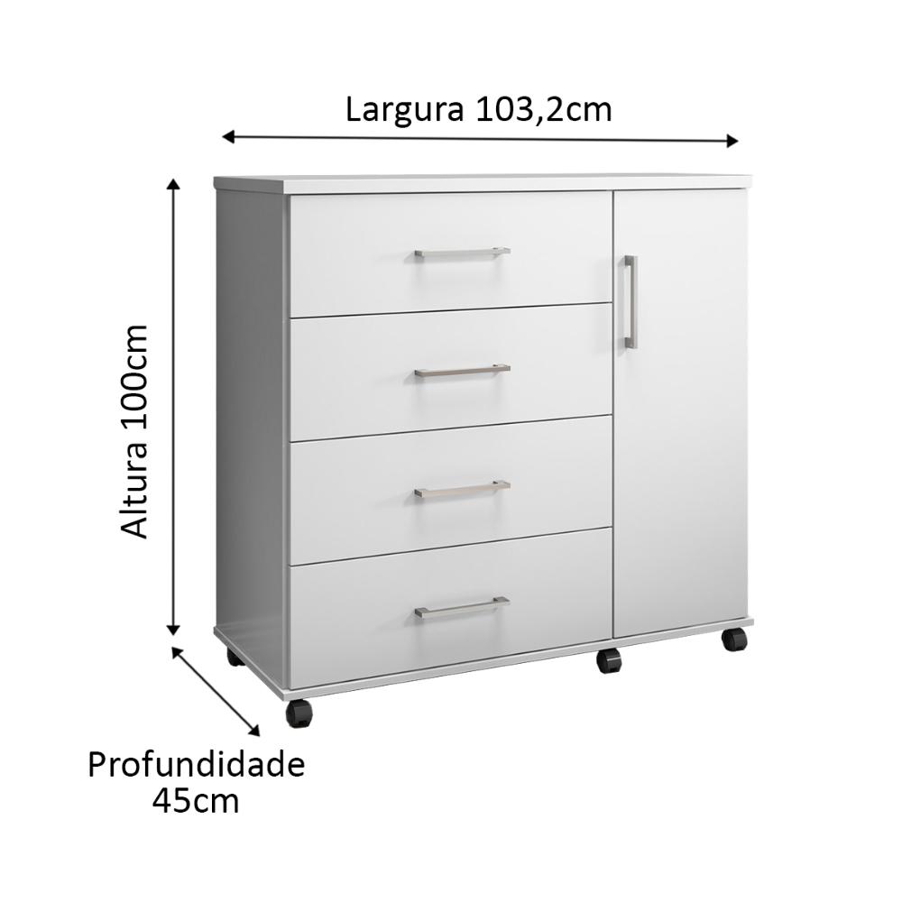 Cômoda Sapateira Belle 1,03 Organizadora 4 Gavetas Prateleira Nicho Interno - Branco - Lojas RPM