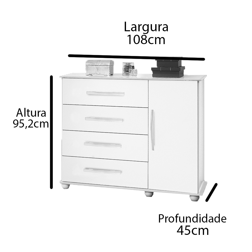 Cômoda com 4 Gavetas e Porta Veneza – Mel com Pérola – Móveis Primus