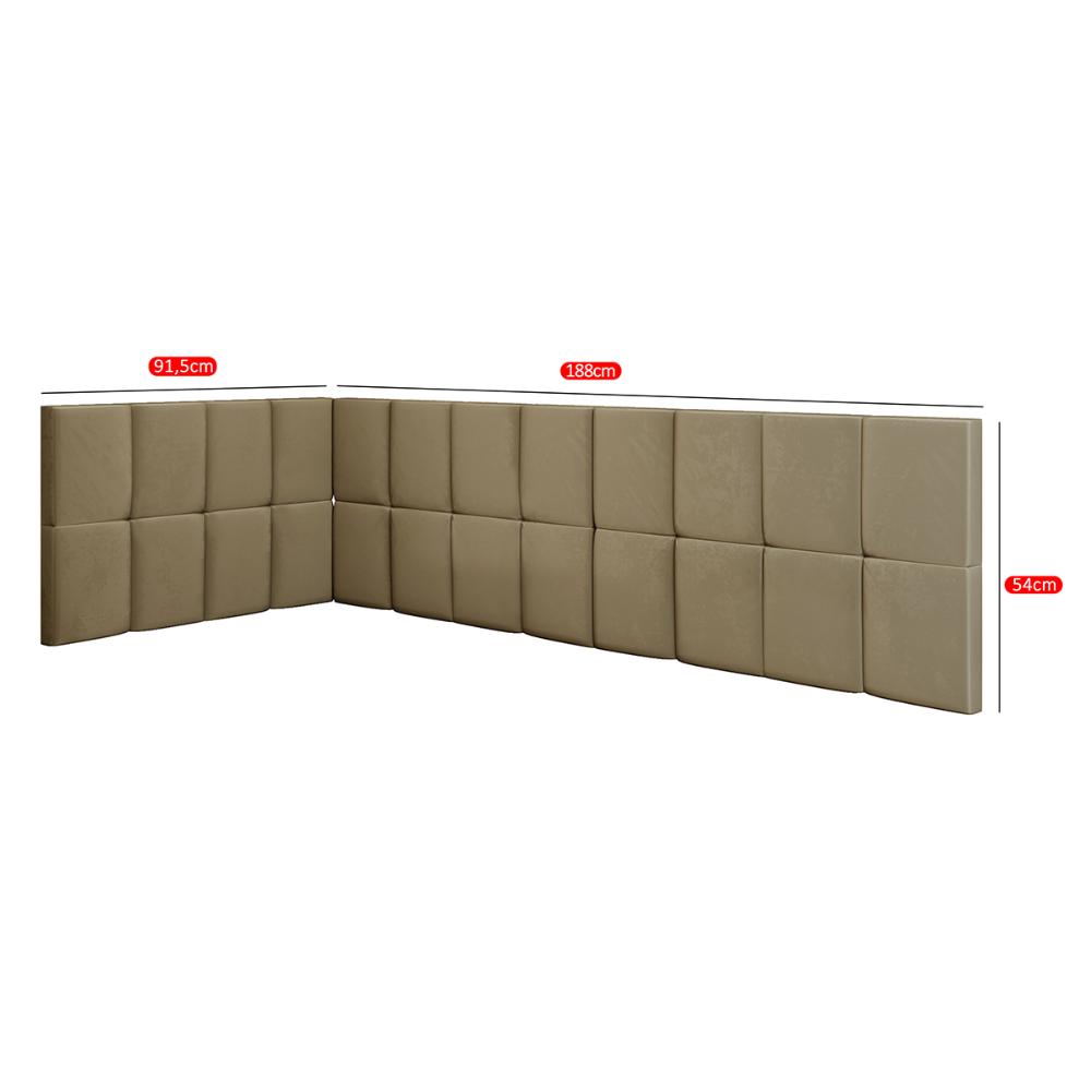 Cabeceira Aurora Cama Box Solteiro Infantil em L Suspensa Almofadada Proteção Lateral Estofada Decoração Quarto - Bege Suede - RPM Móveis