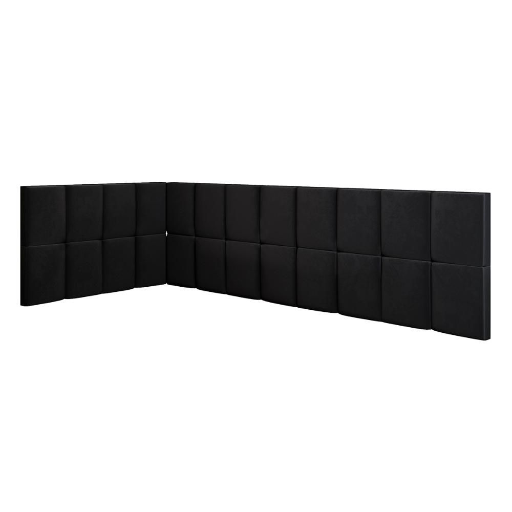 Cabeceira Aurora Cama Box Solteiro Infantil em L Suspensa Almofadada Proteção Lateral Estofada Decoração Quarto - Preto Suede - RPM Móveis