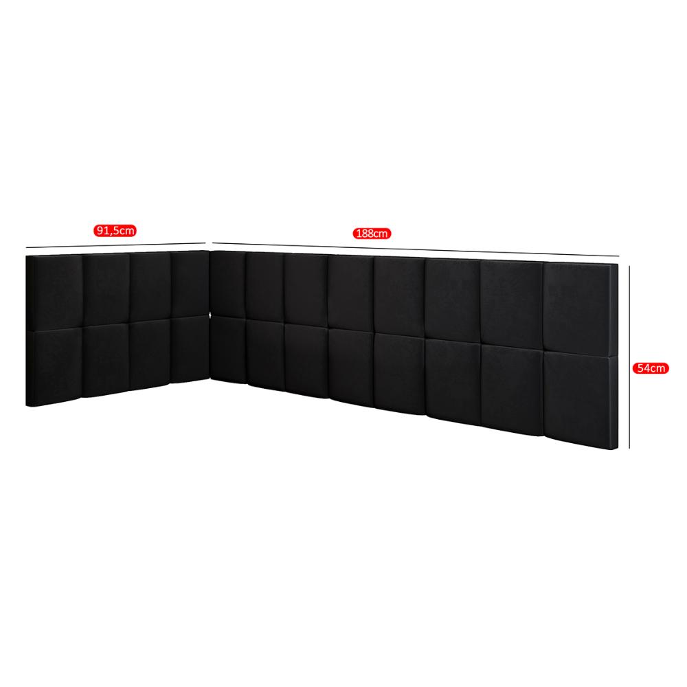 Cabeceira Aurora Cama Box Solteiro Infantil em L Suspensa Almofadada Proteção Lateral Estofada Decoração Quarto - Preto Suede - RPM Móveis