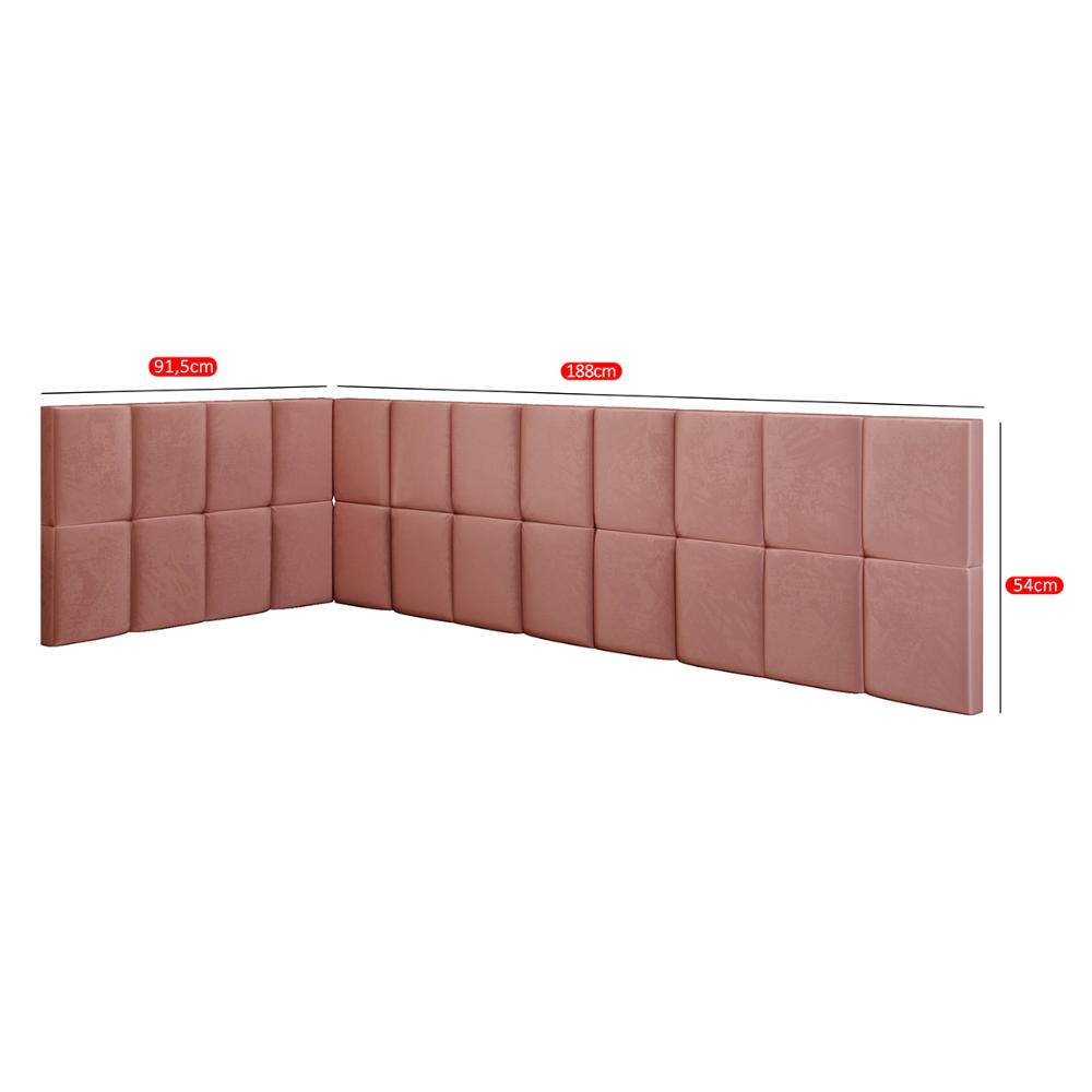 Cabeceira Aurora Cama Box Solteiro Infantil em L Suspensa Almofadada Proteção Lateral Estofada Decoração Quarto - Rose Suede - RPM Móveis