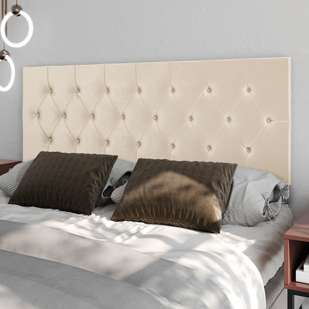 Cabeceira Estofada Painel Quarto Cama Box Casal 1,60 Moderna Paris Com Captonê - Areia Suede - Rpm Móveis