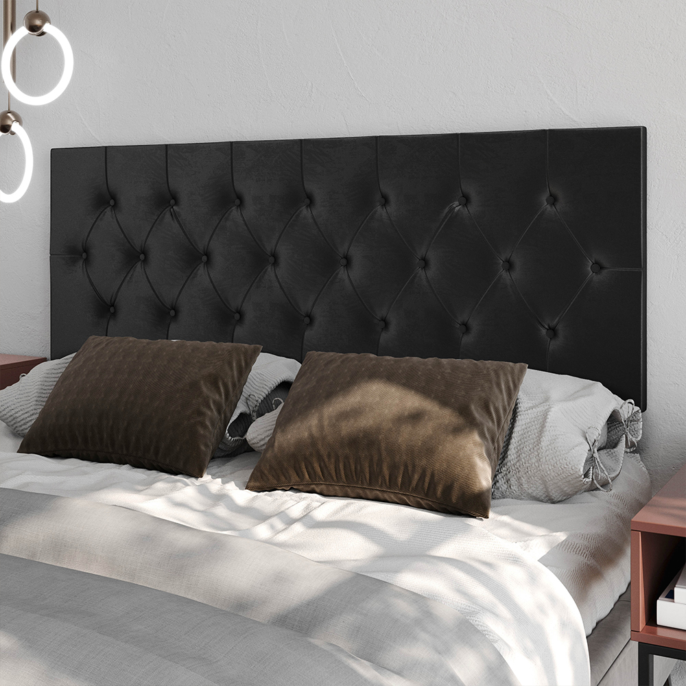 Cabeceira Estofada Painel Quarto Cama Box Casal 1,60 Moderna Paris Com Captonê - Preto Suede - Rpm Móveis