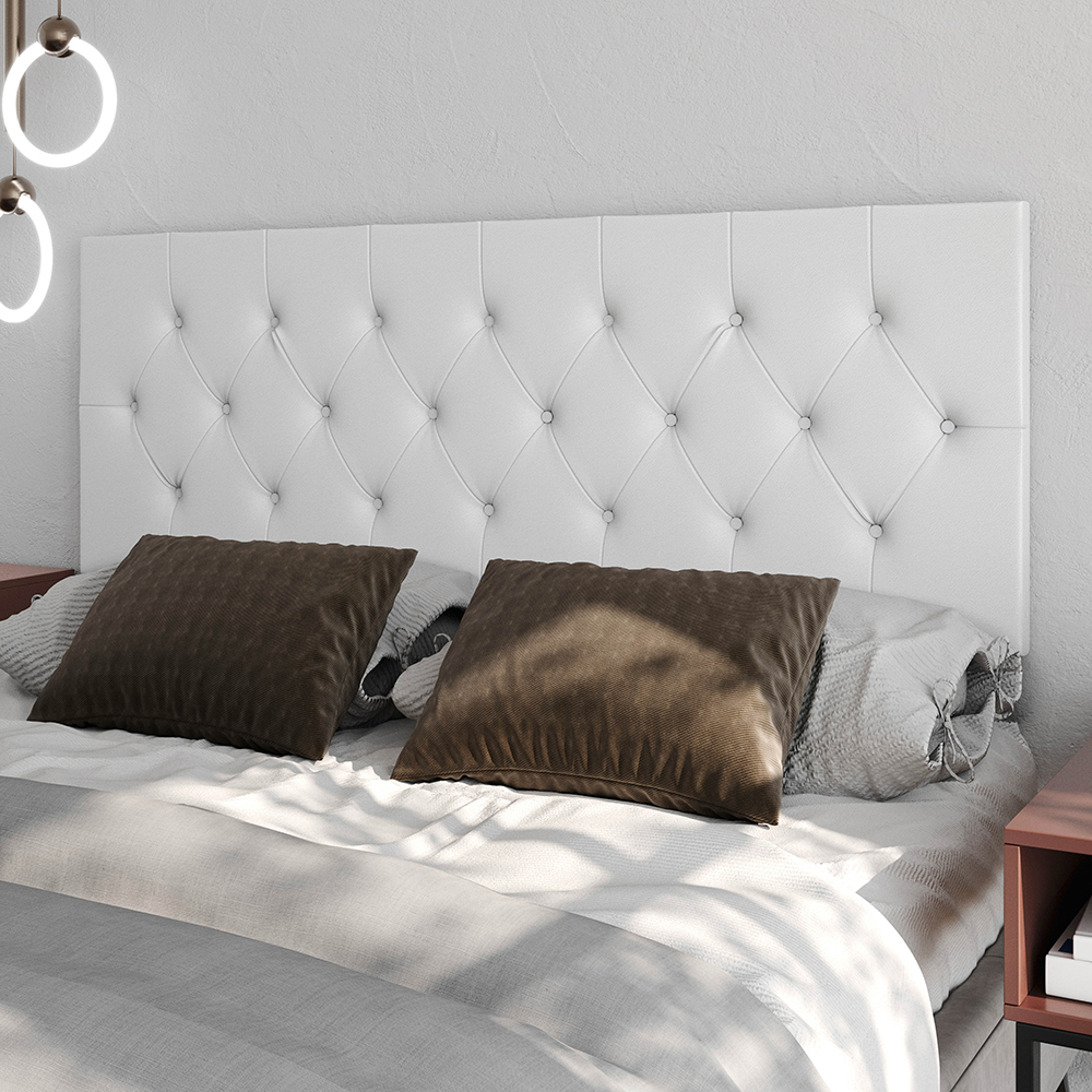 Cabeceira Estofada Painel Quarto Cama Box Casal 1,60 Moderna Paris Com Captonê -Branco Corino - Rpm Móveis