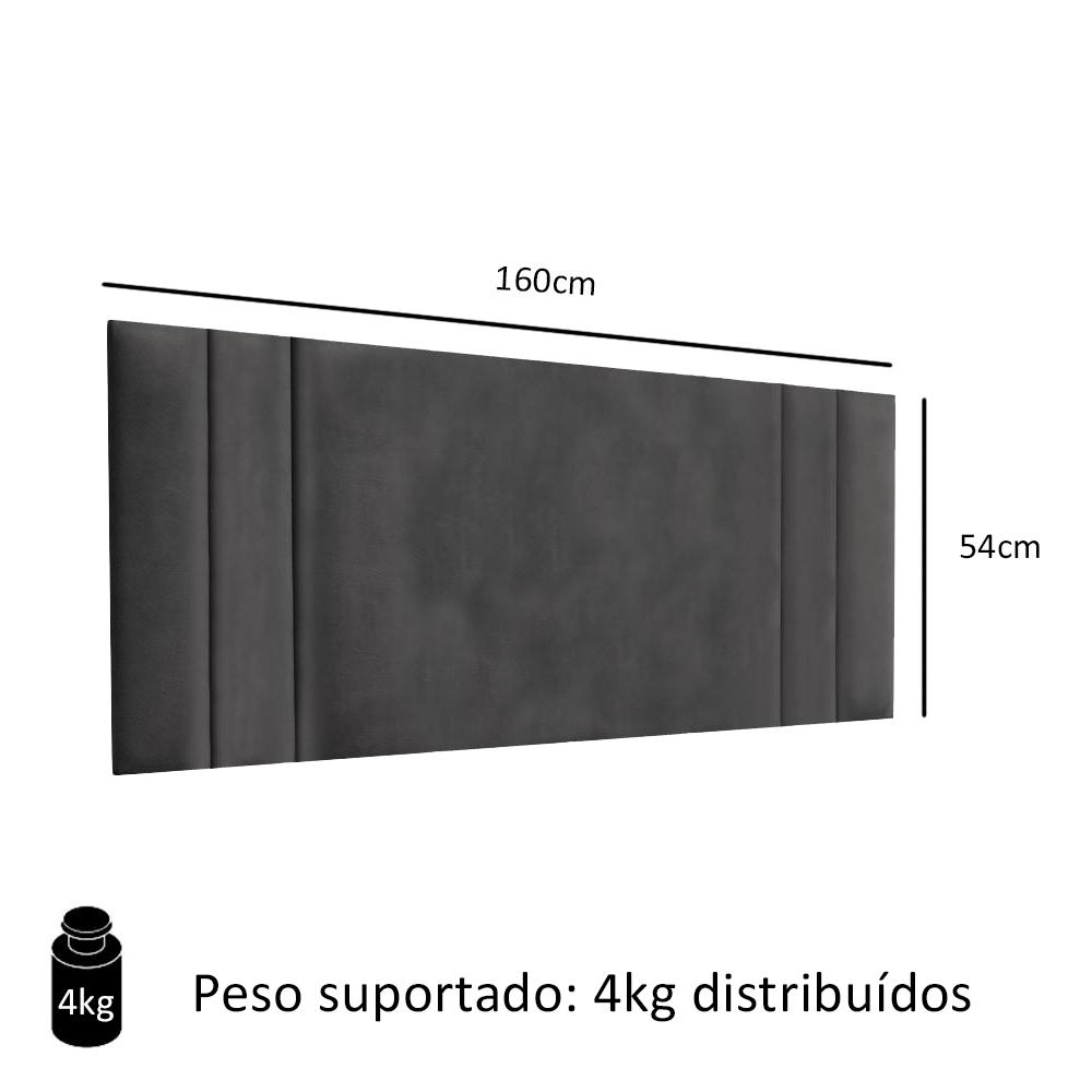 Cabeceira Para Cama Casal Queen Luana 1,60 Estofada Suede - Cinza - RPM Móveis