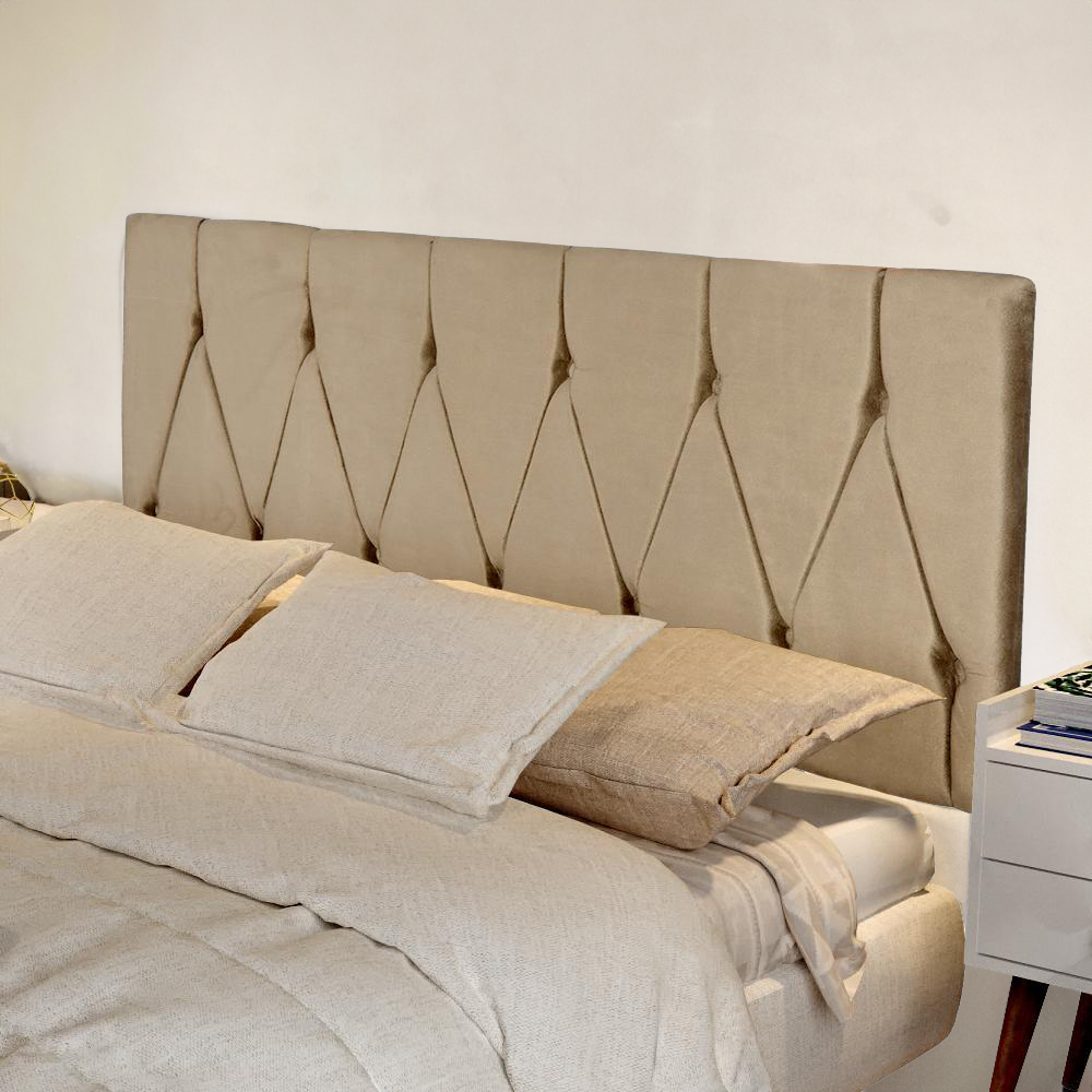 Cabeceira Parede Capitonê Estofado Suede Cama Box Queen 1,60 Quarto Casal Decoração Retrô - Bege - RPM