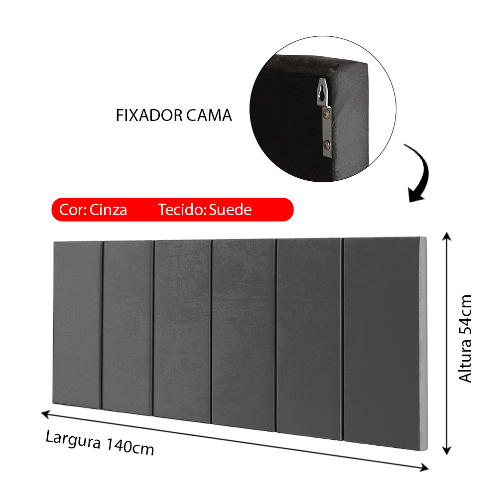 Cabeceira Suspensa Estofada Decoração Quarto Cama Box Casal 1,40 Julia Cinza Suede - Lojas RPM