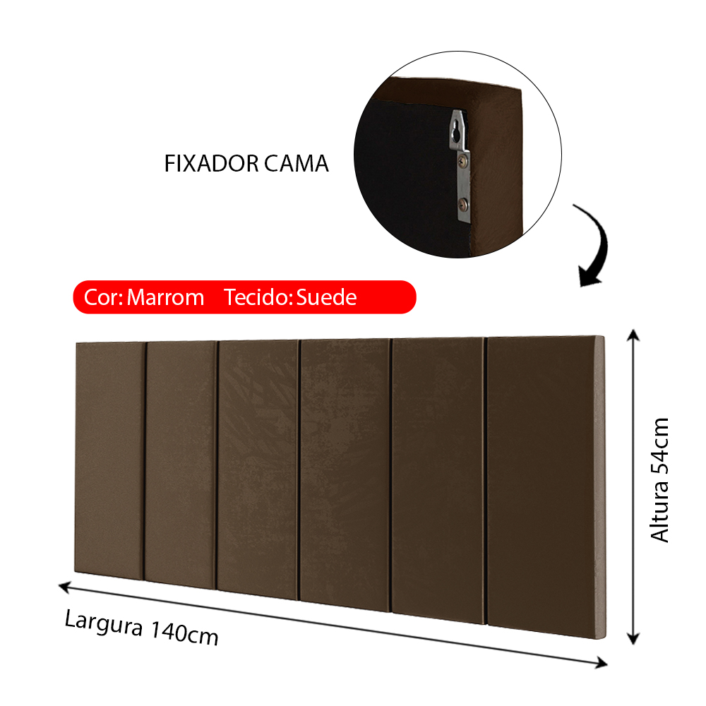 Cabeceira Suspensa Estofada Decoração Quarto Cama Box Casal 1,40 Julia Marrom Suede - Lojas RPM