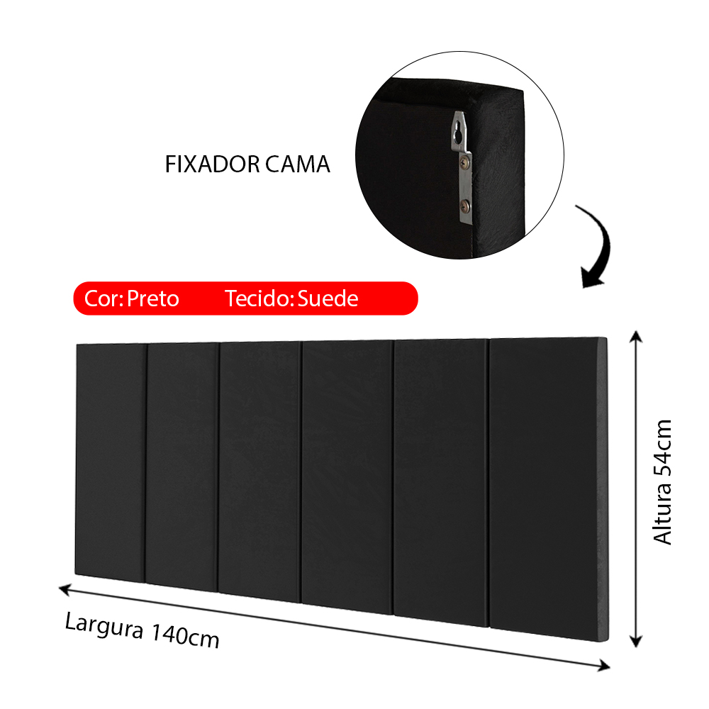 Cabeceira Suspensa Estofada Decoração Quarto Cama Box Casal 1,40 Julia Preto Suede - Lojas RPM
