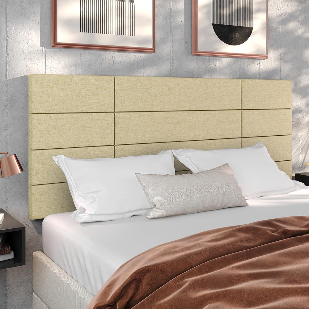 Cabeceira Suspensa Estofada Encanto Cama Box Casal 1,40 Decoração Quarto - Bege Linho - Lojas RPM
