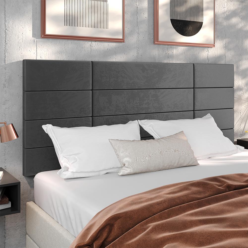 Cabeceira Suspensa Estofada Encanto Cama Box Casal 1,40 Decoração Quarto - Cinza Suede - Lojas RPM