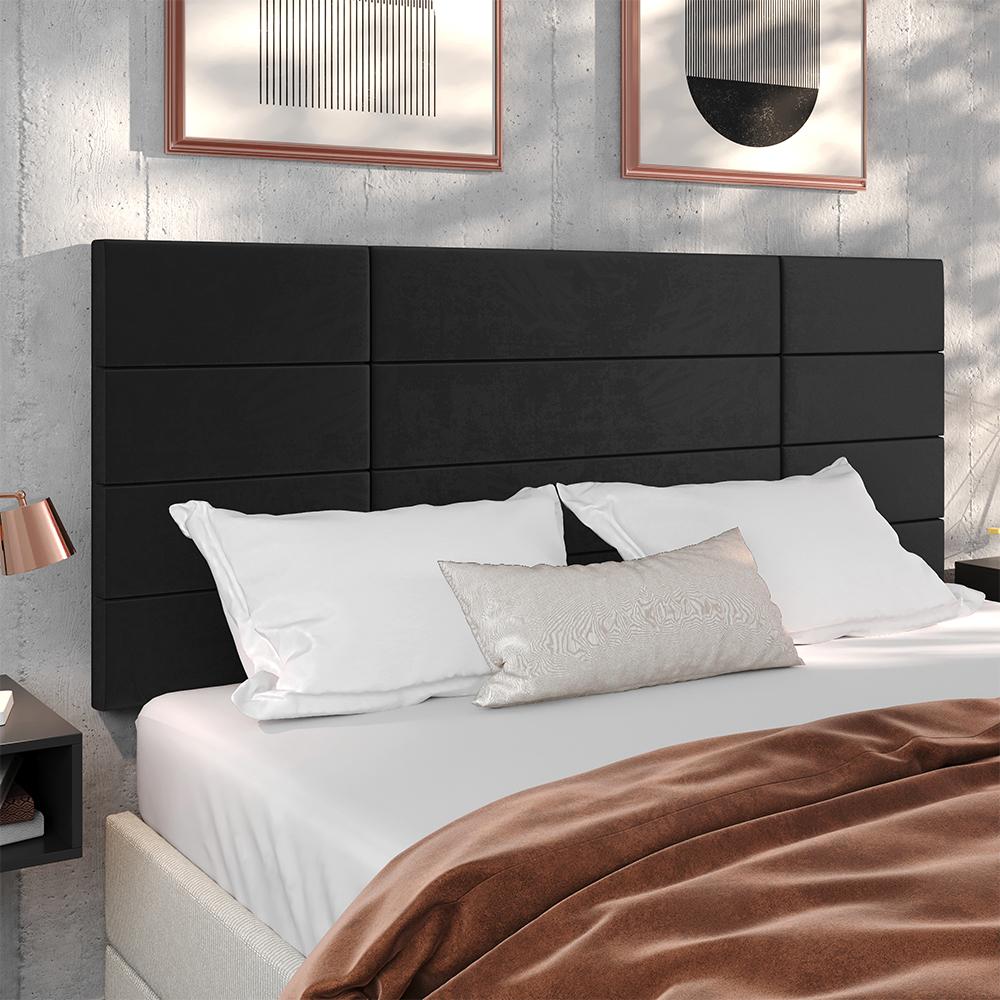 Cabeceira Suspensa Estofada Encanto Cama Box Casal 1,40 Decoração Quarto - Preto Suede - Lojas RPM
