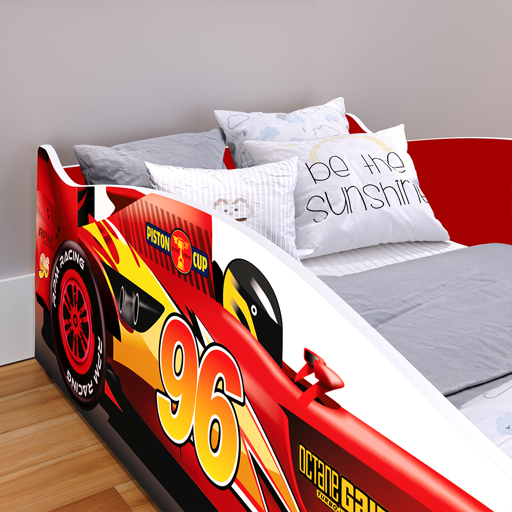 Cama Carro Solteiro Piloto F96 Montessoriana MDF Estrado Reforçado Decoração Quarto Infantil Menino Criança - Vermelho - RPM