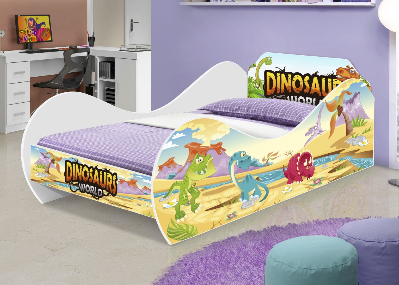 Cama Dinossauro World Solteiro Lateral com Proteção - RPM Móveis