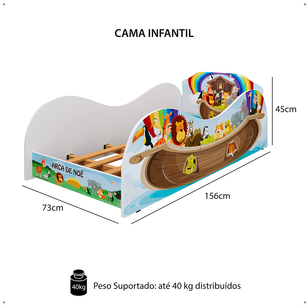 Cama Infantil Animais Arca Noé Mini Cama MDF Montessoriana Segura Decoração Temática Quarto Criança Menina Menino - RPM Móveis