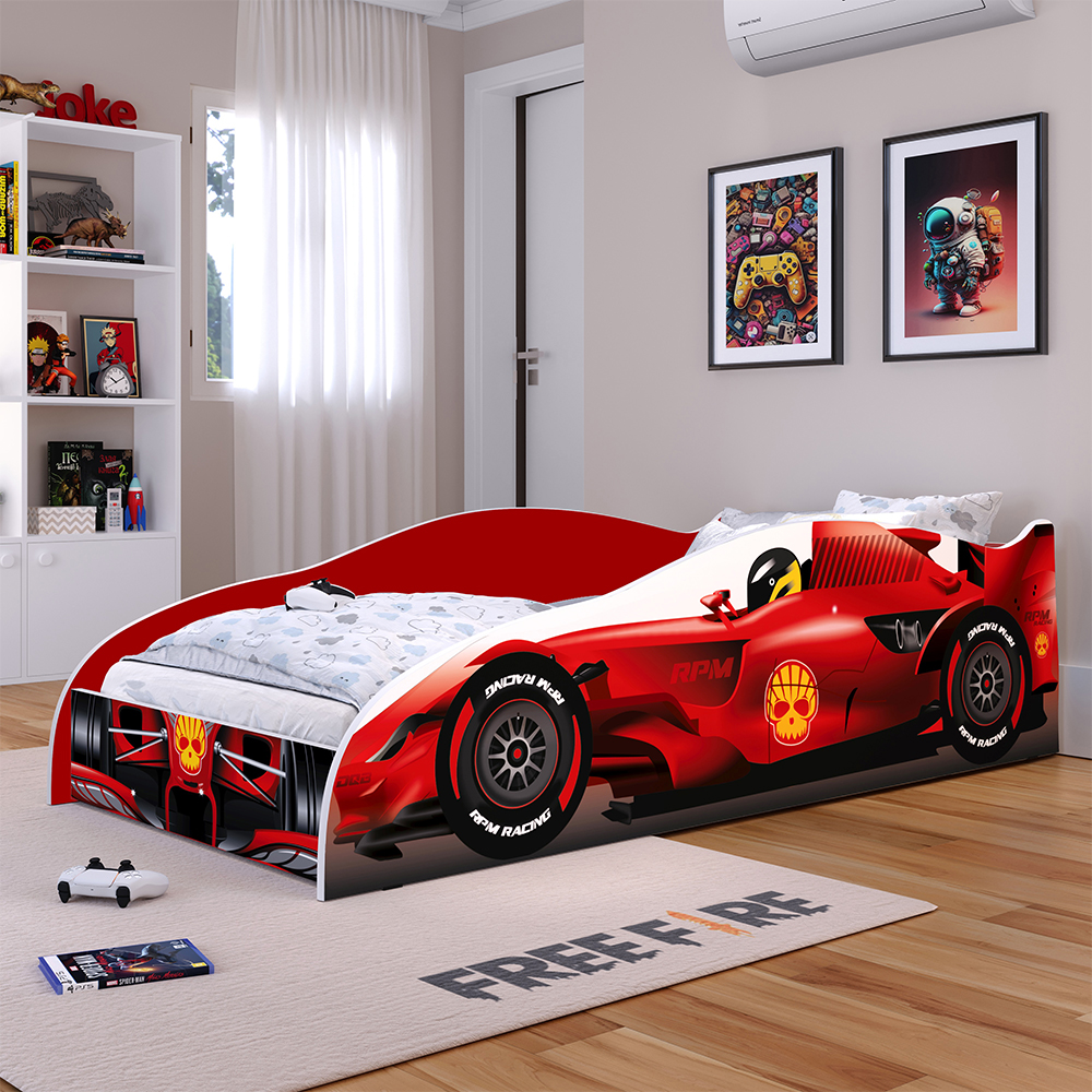 Cama Infantil Carro Corrida Fórmula 1 Mini Cama MDF Montessoriana Segura Decoração Quarto Menino Criança - Vermelho - RPM Móveis
