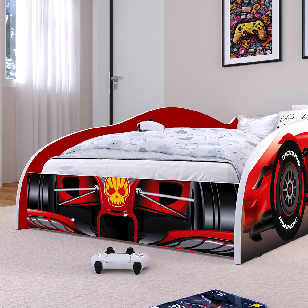 Cama Infantil Carro Corrida Fórmula 1 Mini Cama MDF Montessoriana Segura Decoração Quarto Menino Criança - Vermelho - RPM Móveis