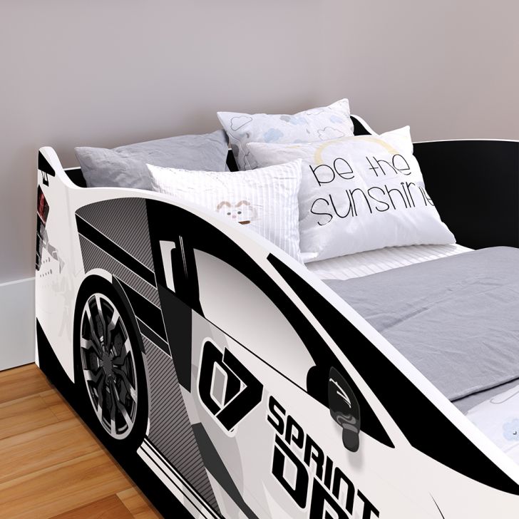 Cama Infantil Carro Drift 150x70 - Branco/Preto - RPM Móveis