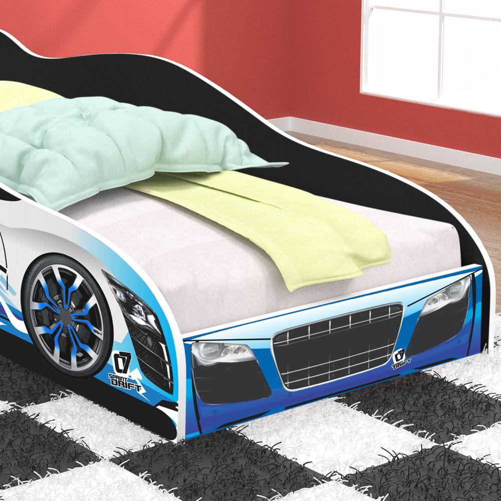 Cama Infantil Carro Drift Mini Cama MDF Montessoriana Segura Decoração Quarto Menino - Azul/Preto- RPM Móveis