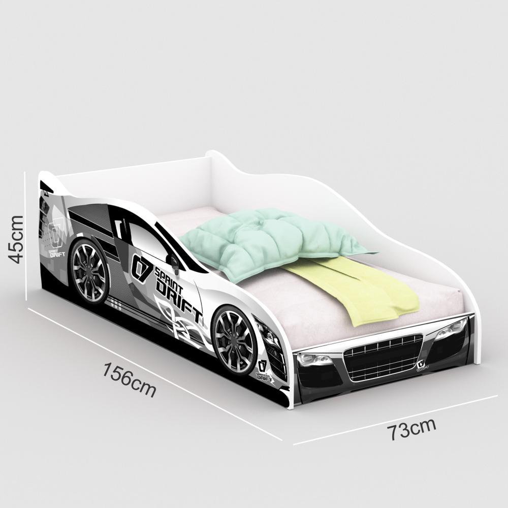 Cama Infantil Carro Drift Mini Cama MDF Montessoriana Segura Decoração Quarto Menino - Branco - RPM Móveis