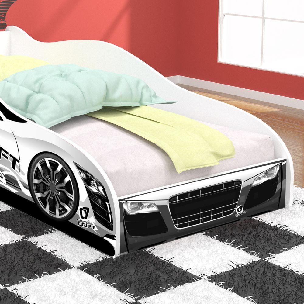 Cama Infantil Carro Drift Mini Cama MDF Montessoriana Segura Decoração Quarto Menino - Branco - RPM Móveis