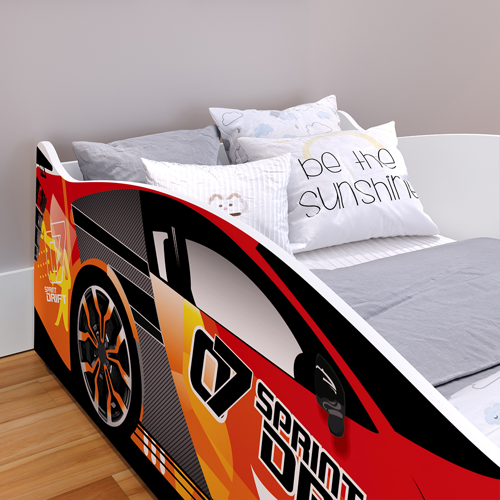 Cama Infantil Carro Drift Mini Cama MDF Montessoriana Segura Decoração Quarto Menino - Vermelho/Branco - RPM Móveis