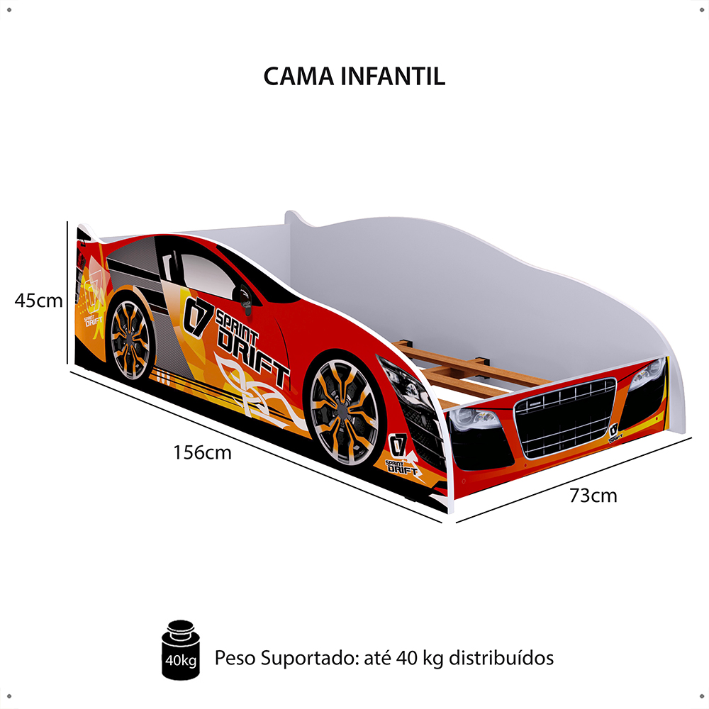 Cama Infantil Carro Drift Mini Cama MDF Montessoriana Segura Decoração Quarto Menino - Vermelho/Branco - RPM Móveis