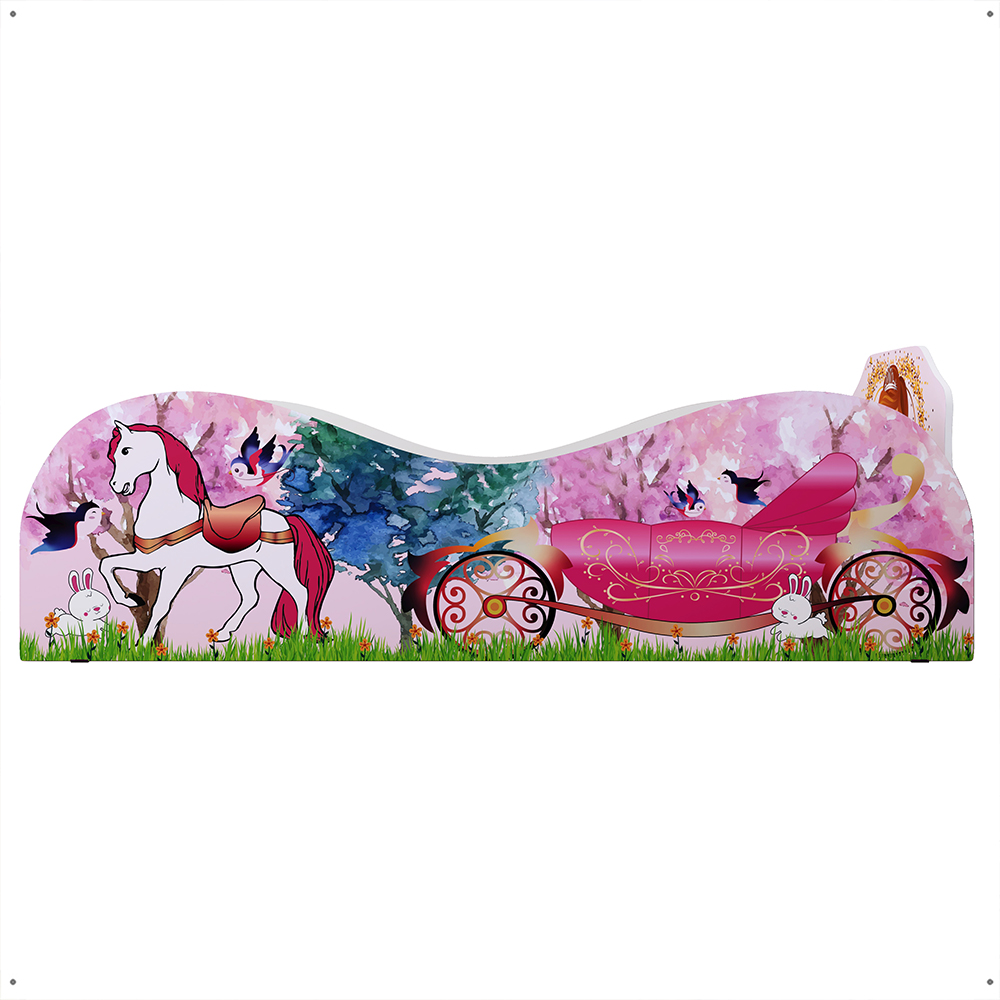 Cama Infantil Menina Carruagem Montessoriana MDF Lateral Grade Proteção Decoração Temática Quarto Princesa Bella Rosa - RPM