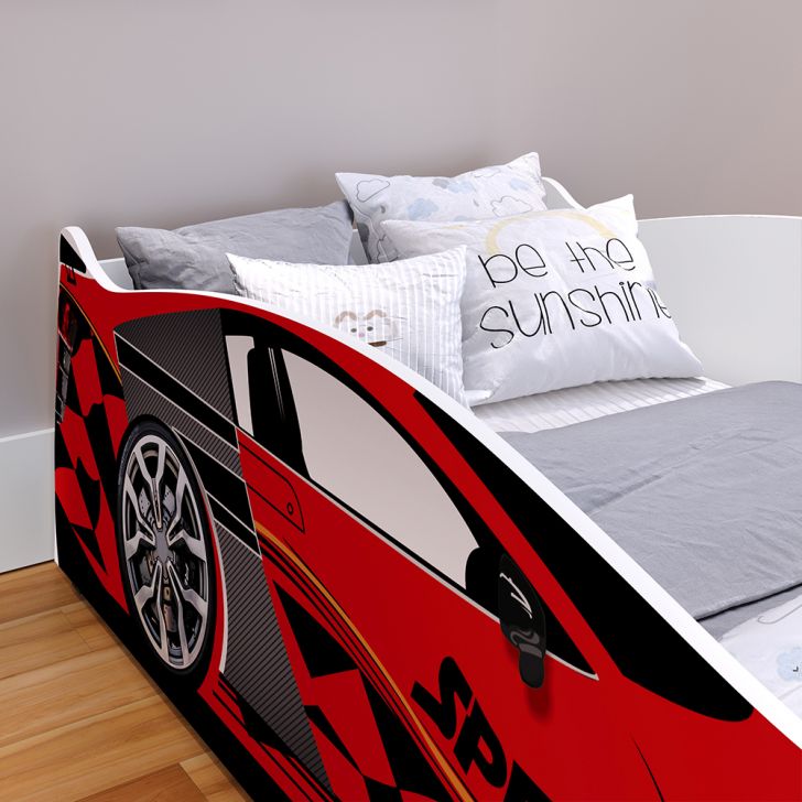 Cama Solteiro Carro Drift 88x188cm Com Colchão D20 - Vermelho / Vermelho -  Rpm Móveis