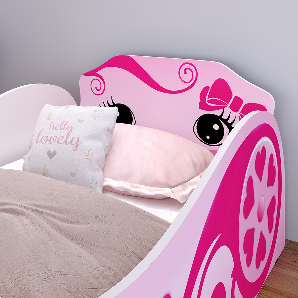 Cama Solteiro Alice Rosa Montessoriana MDF Resistente Segura Laterais Protetoras Adesivo Temático Decoração Quarto Menina Infanto Juvenil - RPM