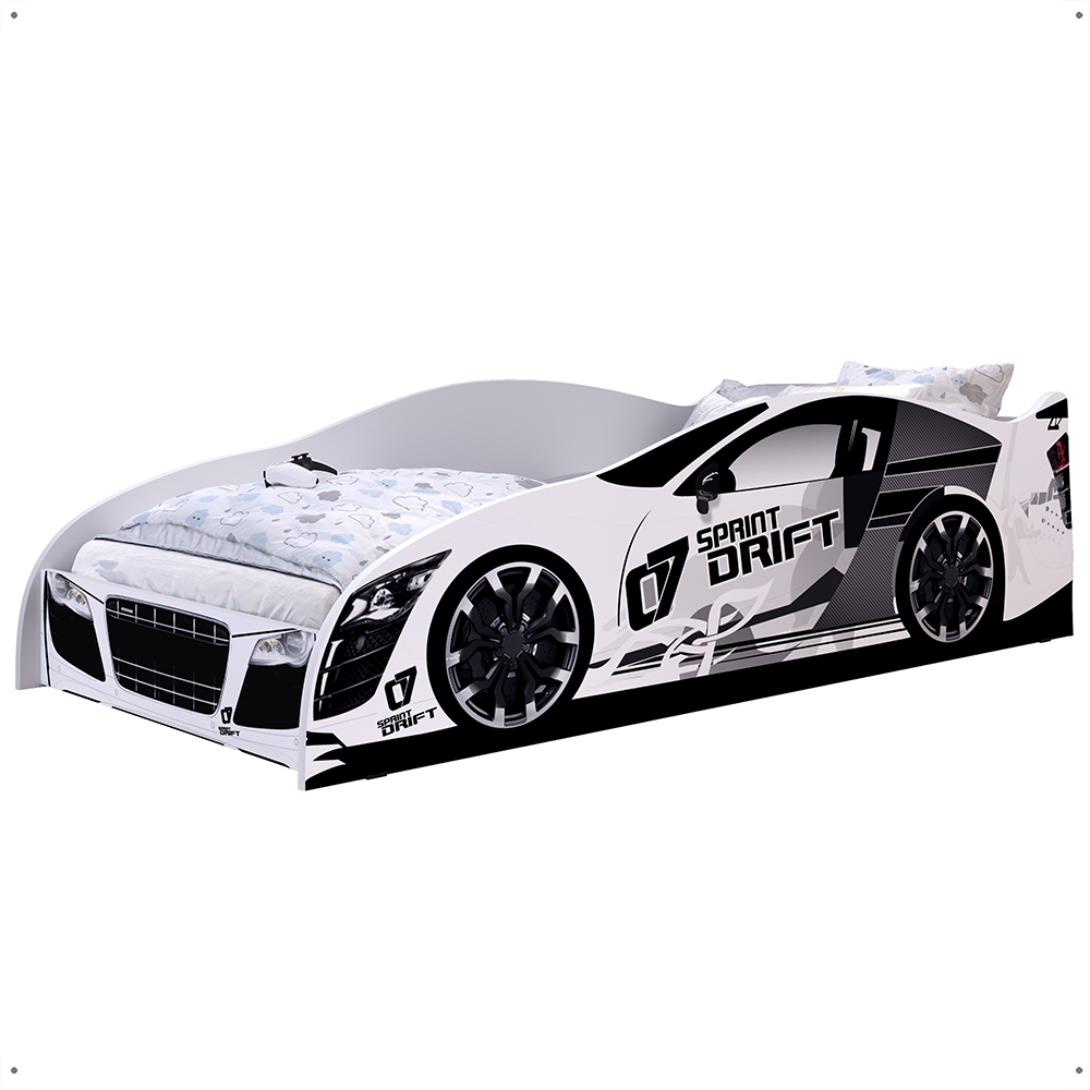 Cama Solteiro Carro Drift Branco Caminha Resistente Decoração Quarto Infantil Menino - RPM Móveis