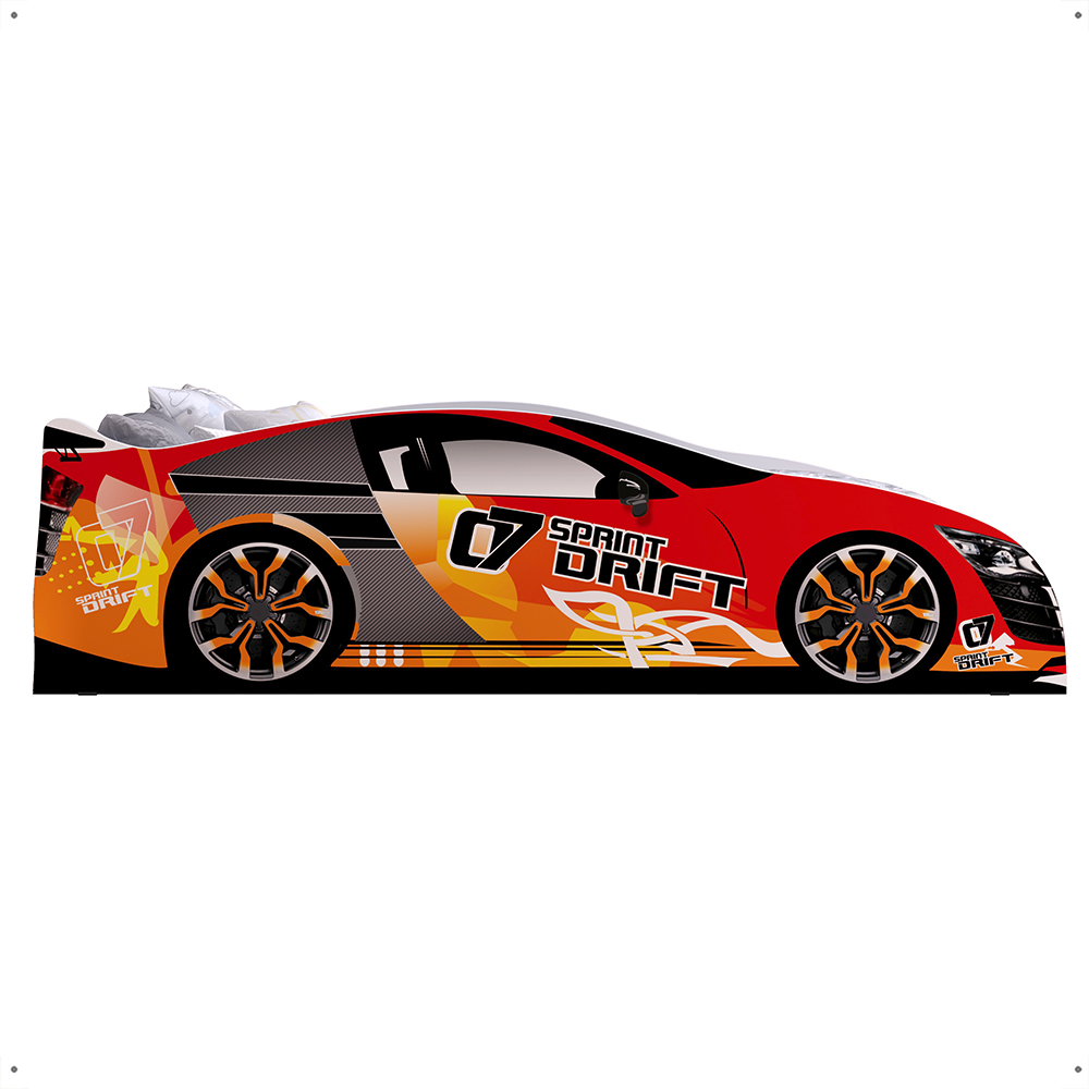 Cama Solteiro Carro Drift Vermelho Branco Caminha Resistente Decoração Quarto Infantil Menino - RPM Móveis