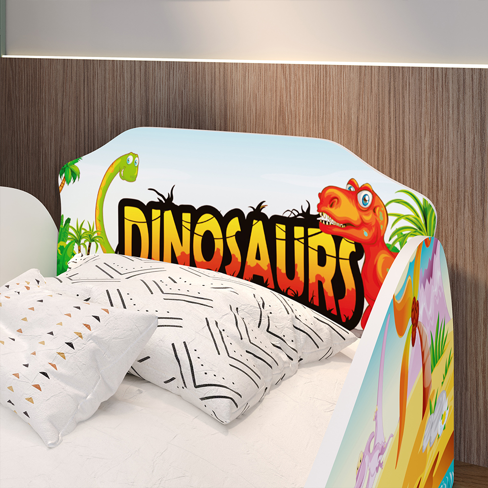 Cama Solteiro Infantil Dinossauro World Montessoriana Segura Proteção Lateral Decoração Quarto Menino Criança - RPM