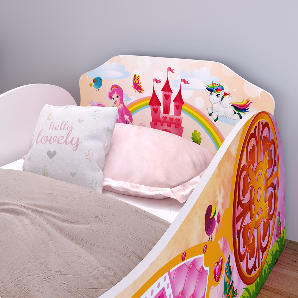 Cama Solteiro Infantil Montessoriana MDF Lateral Grade Proteção Decoração Quarto Infanto Juvenil Menina Feminino Princesa Encantada Rosa- RPM