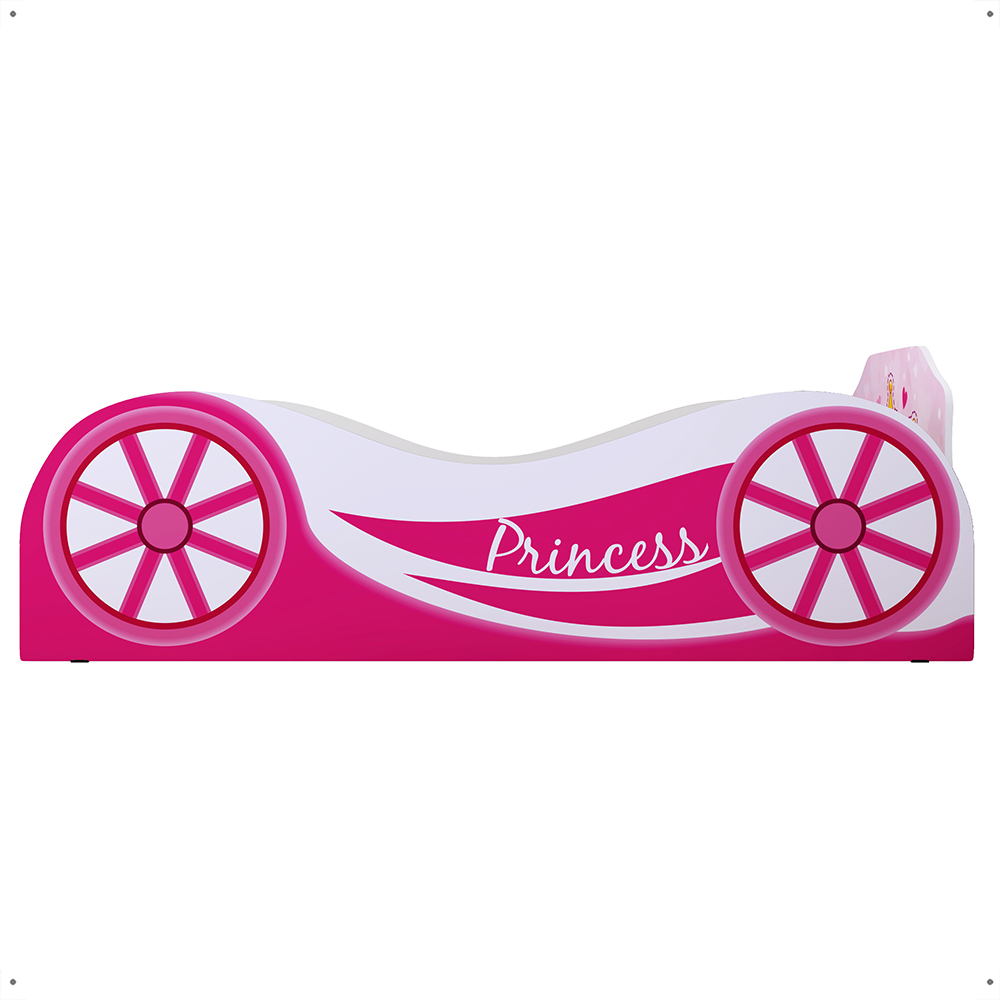 Cama Solteiro Infantil Simples Carruagem MDF Montessoriana Lateral Grade Protetora Quarto Juvenil Menina Tema Princess - RPM