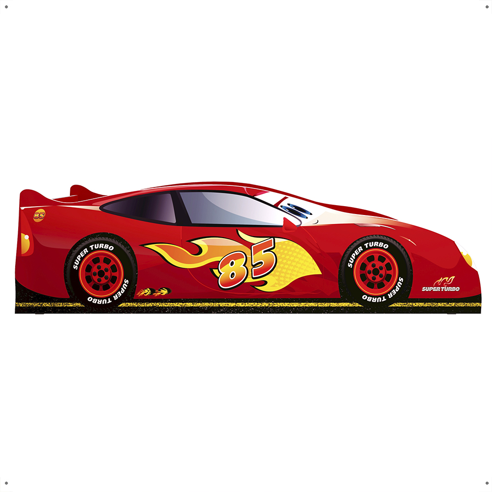Cama de Solteiro Carro Super Turbo 85 Infantil MDF Montessoriano Segura Piloto Pista Corrida Decoração Quarto Menino Criança - Vermelho - RPM 