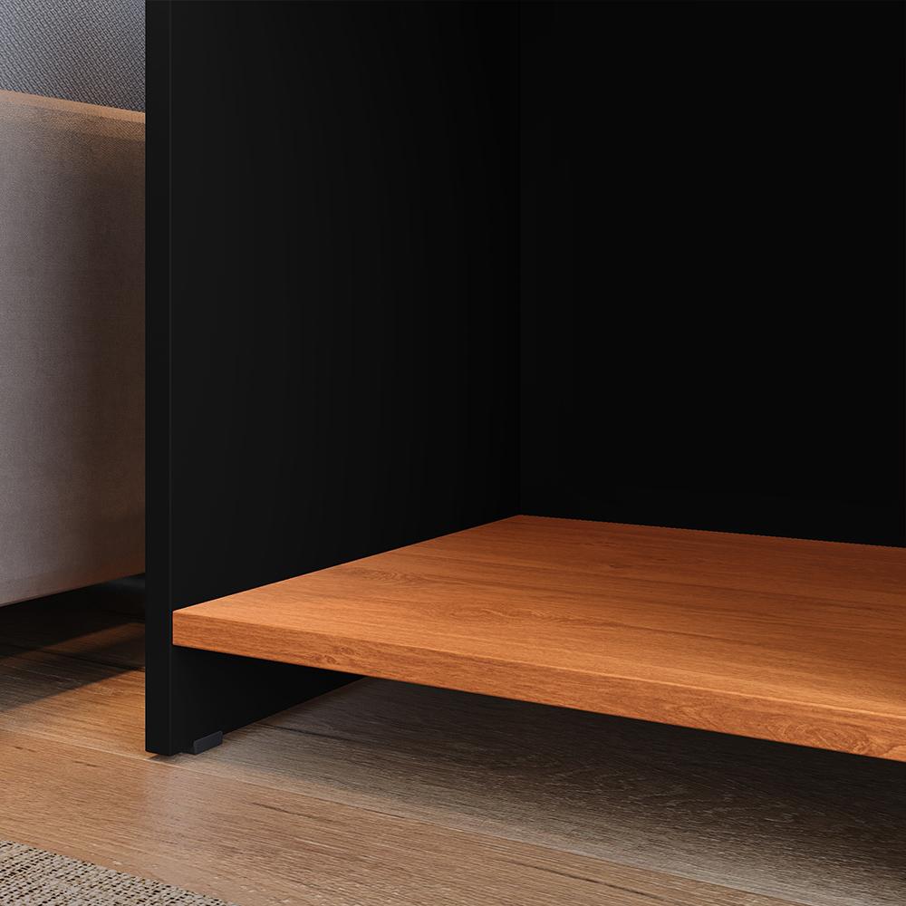 Conjunto 2 Mesinhas Lateral Cama Nicho Decoração Mesa Cabeceira Prateleira Suspensa Organizadora Quarto-Preto/Cinamomo- RPM Móveis