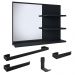 Conjunto Espelheira Aérea Prateleiras Organizadoras Espelho Astra e Kit Banheiro 4 Peças Aço Inox Resistente - Preto - RPM