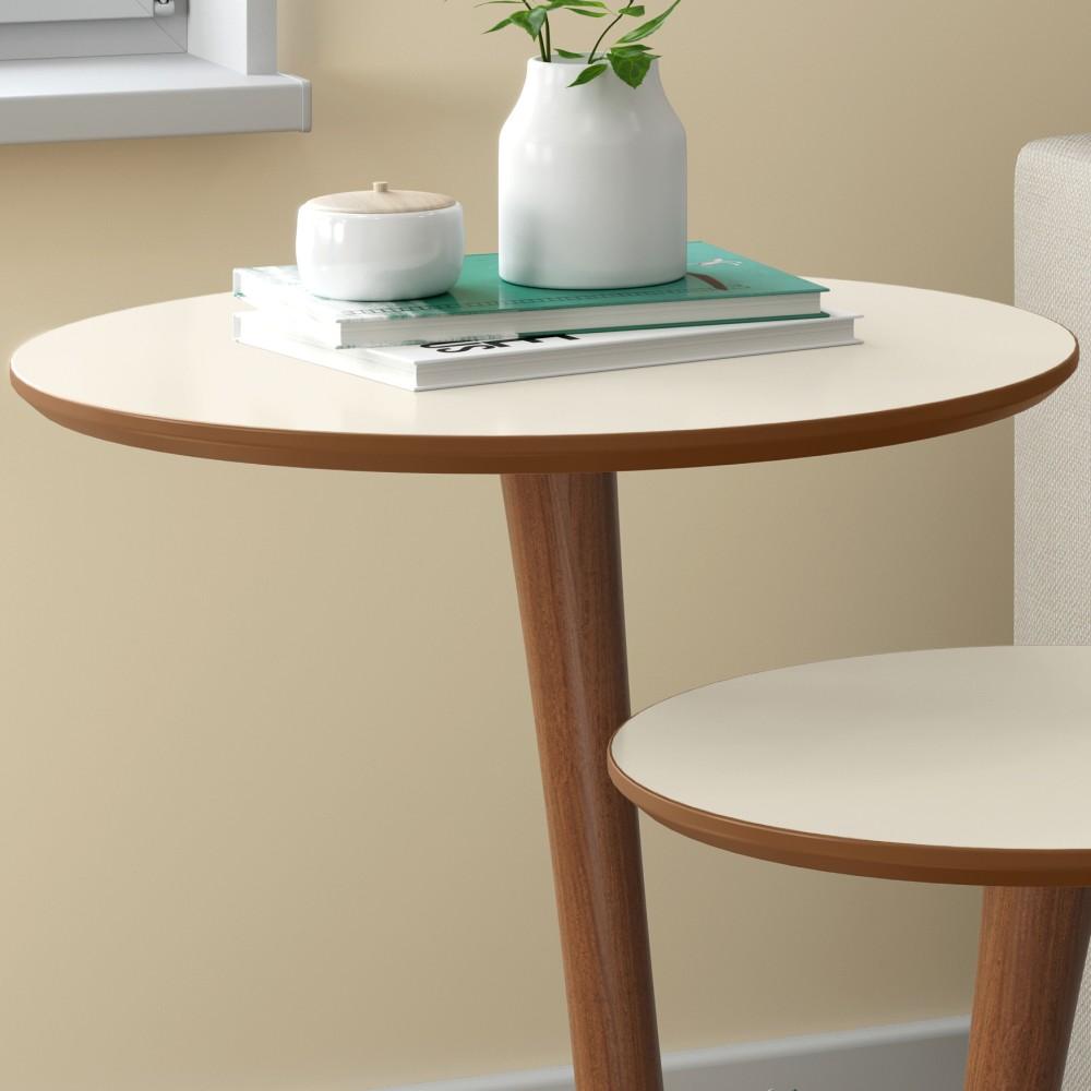 Conjunto Mesa Apoio e Lateral Vitória - Off White com Freijó - RPM Móveis