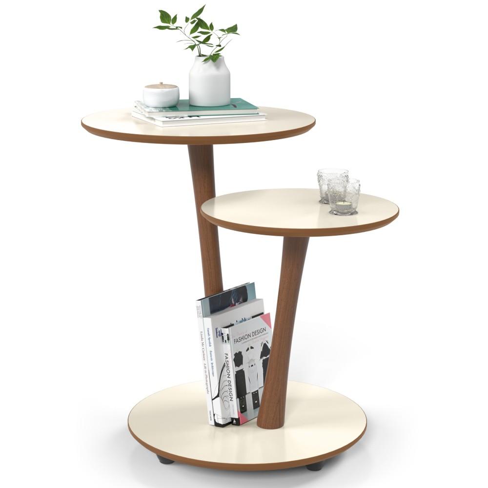 Conjunto Mesa Apoio e Lateral Vitória - Off White com Freijó - RPM Móveis