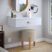 Conjunto Mesa Cabeceira 1 Gaveta Organizadora Pés Retrô Penteadeira Suspensa Puxador Concha Kit Decorativo Quarto - Branco - RPM Móveis