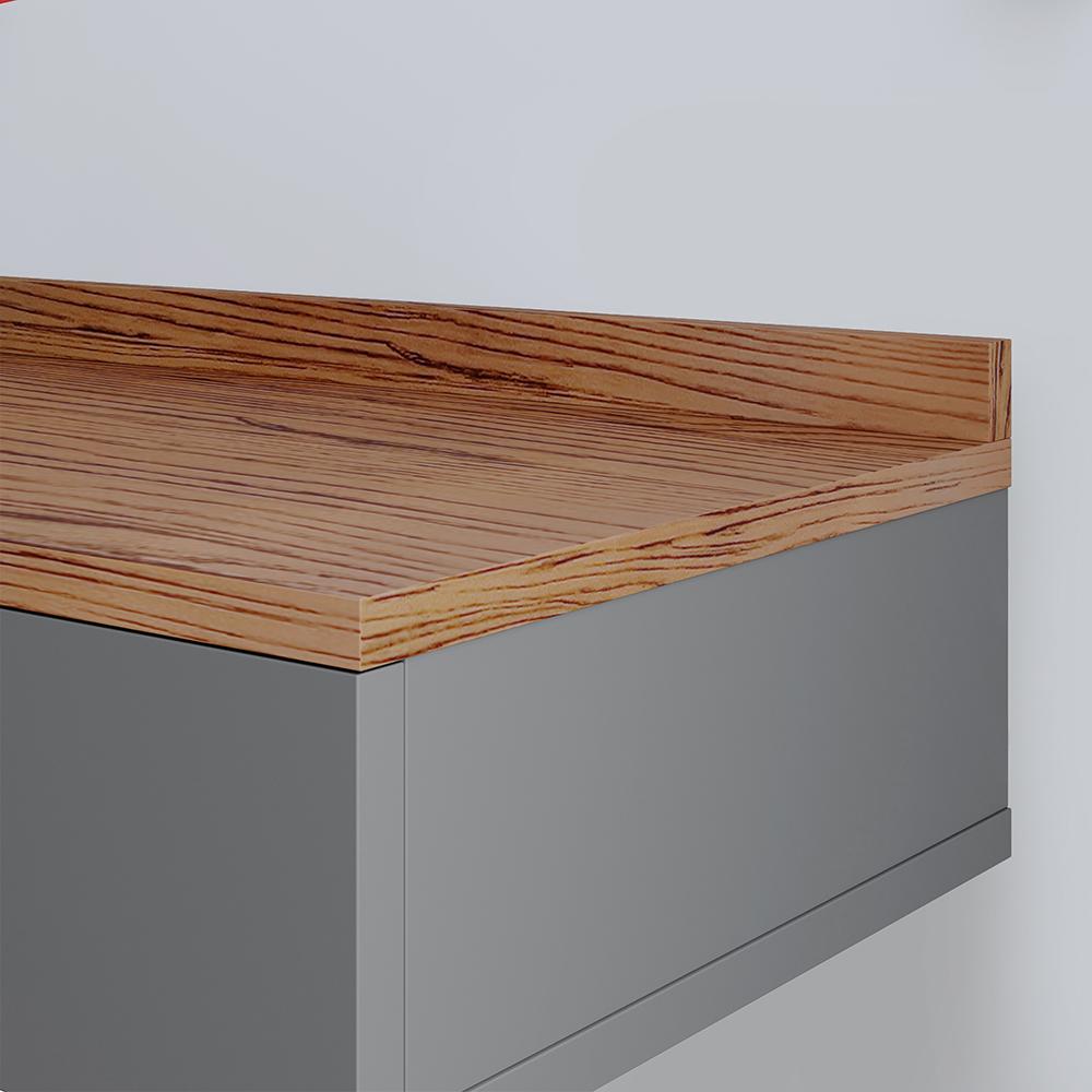 Conjunto Mesa Cabeceira 1 Gaveta Organizadora Pés Retrô Penteadeira Suspensa Puxador Concha Kit Decorativo Quarto - Cinza/Freijó - RPM Móveis
