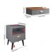 Conjunto Mesa Cabeceira 1 Gaveta Organizadora Pés Retrô Penteadeira Suspensa Puxador Concha Kit Decorativo Quarto - Cinza/Freijó - RPM Móveis