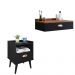 Conjunto Mesa Cabeceira 1 Gaveta Organizadora Pés Retrô Penteadeira Suspensa Puxador Concha Kit Decorativo Quarto - Preto/Freijó - RPM Móveis