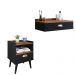 Conjunto Mesa Cabeceira 1 Gaveta Organizadora Pés Retrô Penteadeira Suspensa Puxador Concha Kit Decorativo Quarto - Preto/Freijó - RPM Móveis