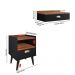 Conjunto Mesa Cabeceira 1 Gaveta Organizadora Pés Retrô Penteadeira Suspensa Puxador Concha Kit Decorativo Quarto - Preto/Freijó - RPM Móveis