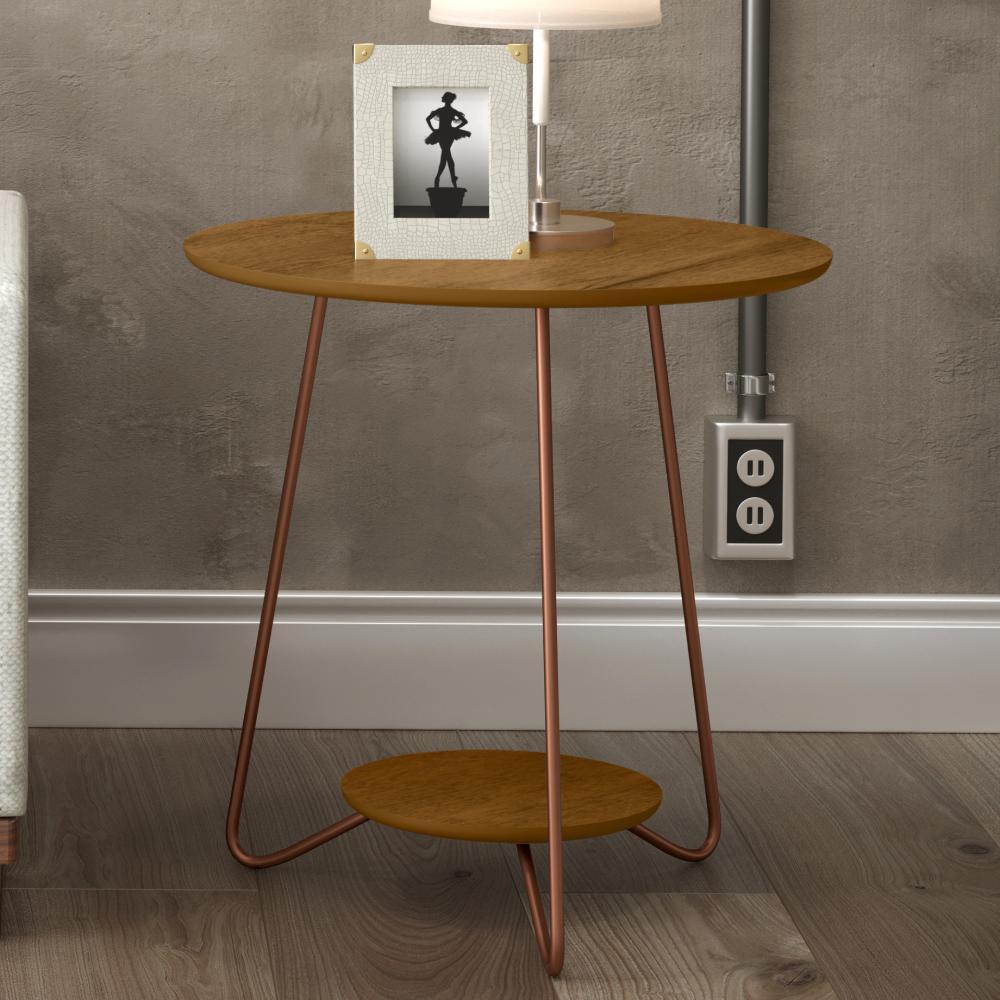 Conjunto Mesa Centro e Apoio Liz com Pés de Ferro Freijo - RPM Móveis