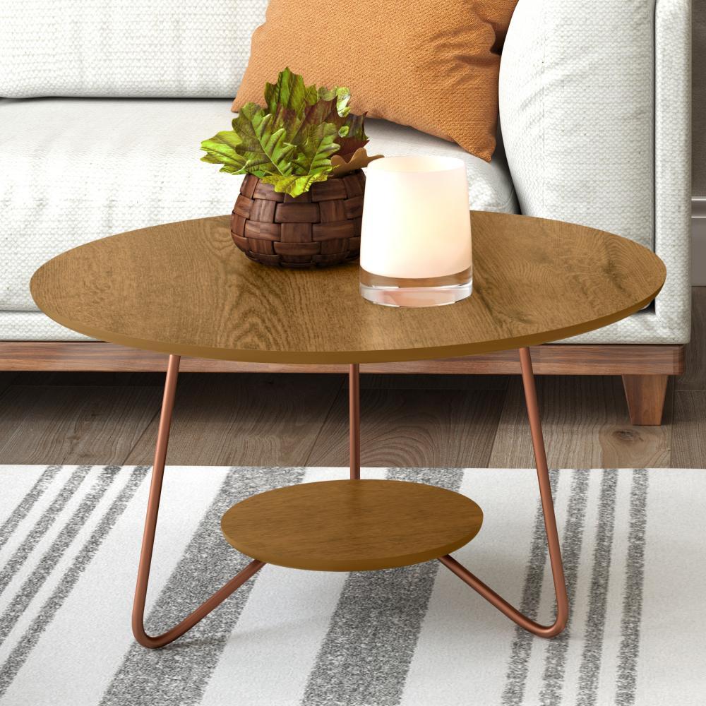 Conjunto Mesa Centro e Apoio Liz com Pés de Ferro Freijo - RPM Móveis