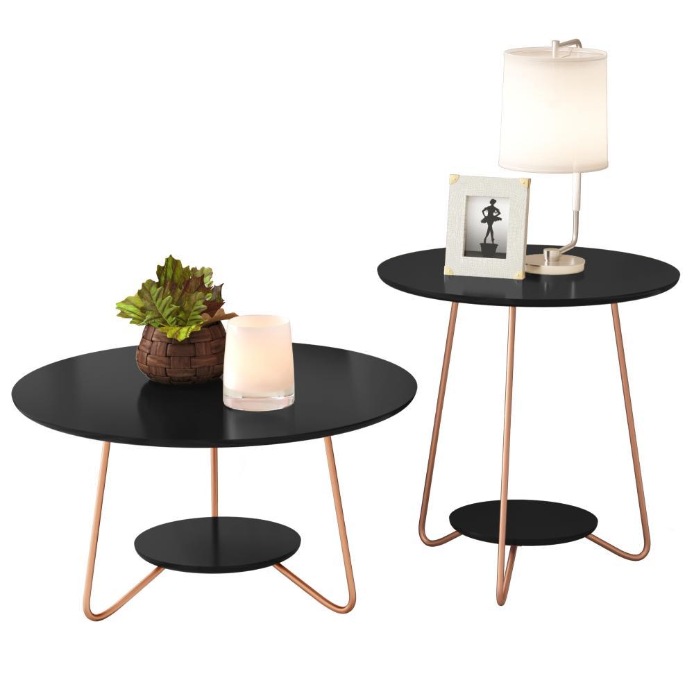 Conjunto Mesa Centro e Apoio Liz com Pés de Ferro Preto - RPM Móveis